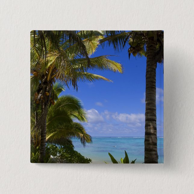 Palm lined beach Cook Islands 2 15 Cm Square Badge (Front)