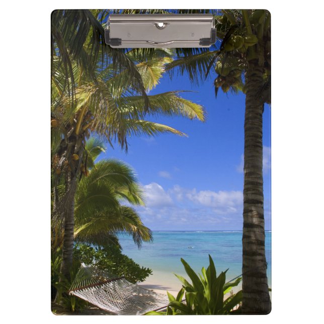 Palm lined beach Cook Islands 2 Clipboard (Front)