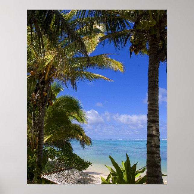 Palm lined beach Cook Islands 2 Poster (Front)