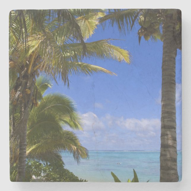 Palm lined beach Cook Islands 2 Stone Coaster (Front)