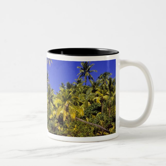 Palm lined beach Cook Islands 6 Two-Tone Coffee Mug (Right)