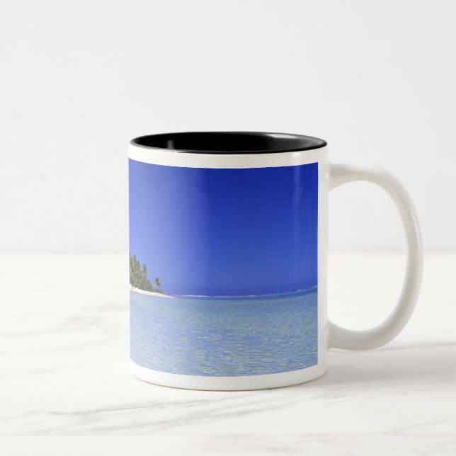 Palm lined beach Cook Islands 8 Two-Tone Coffee Mug (Right)