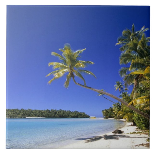 Palm lined beach Cook Islands Ceramic Tile (Front)