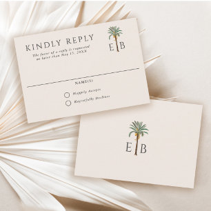 Palm Logo Elegant Tropical Monogram Wedding RSVP Card