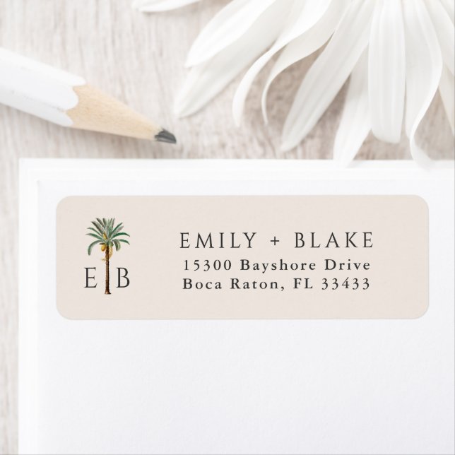 Palm Logo Tropical Monogram Personalized Return Address Label (Insitu)