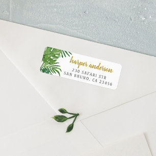 Palm & Monstera   Gold Name Modern Return Address Label