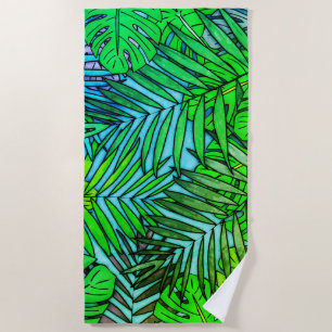 Palm & Monstera Leaves Greenleaf Beach Towel