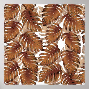 Palm Monstera Seamless Pattern. Orange White Tropi Poster