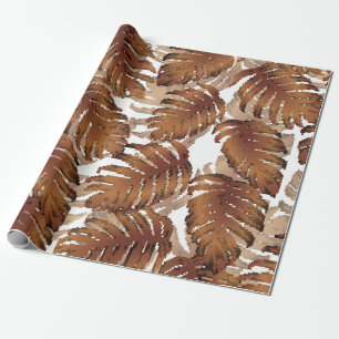 Palm Monstera Seamless Pattern. Orange White Tropi Wrapping Paper