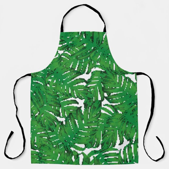 Palm Monstera Seamless Pattern. White Green Tropic Apron (Front)