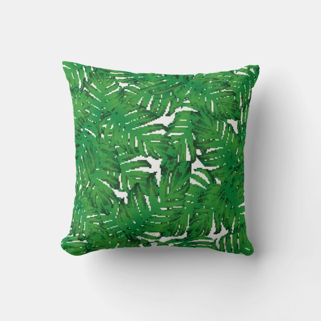 Palm Monstera Seamless Pattern. White Green Tropic Cushion (Front)