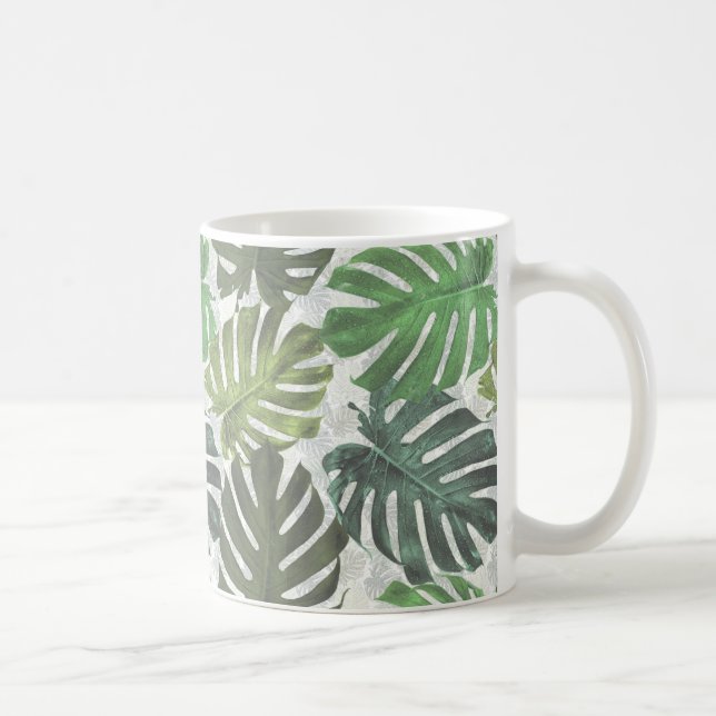 Palm monstera tropical leaves coffee mug (Right)