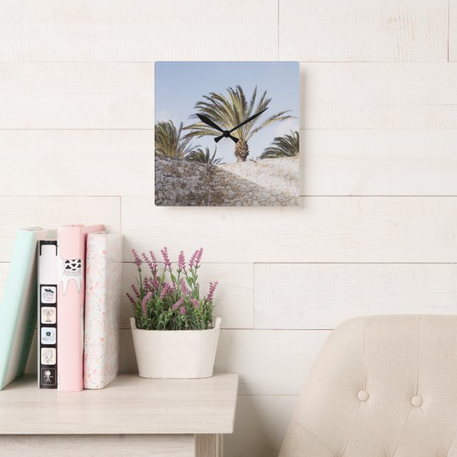 Palm Oasis View 1 Square Wall Clock (Reading Room)