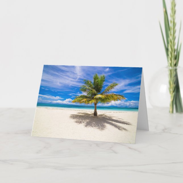 Palm on White Sand Beach Card (Front)