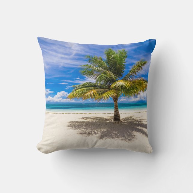 Palm on White Sand Beach Cushion (Front)