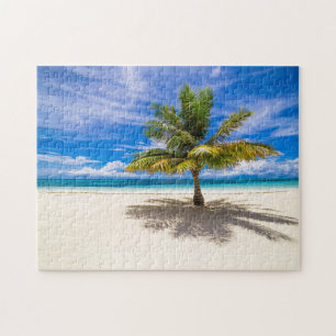 Palm on White Sand Beach Jigsaw Puzzle