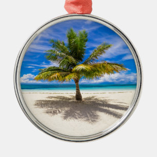 Palm on White Sand Beach Metal Ornament