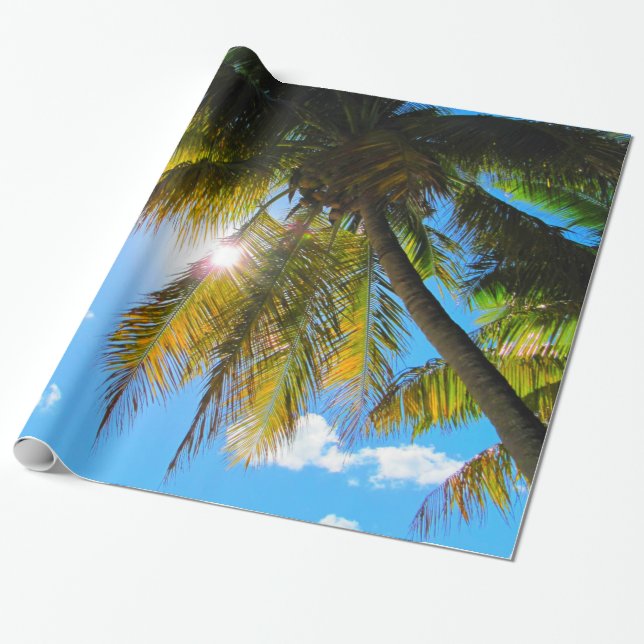 Palm Paradise Blue Sky Sunshine Wrapping Paper (Unrolled)