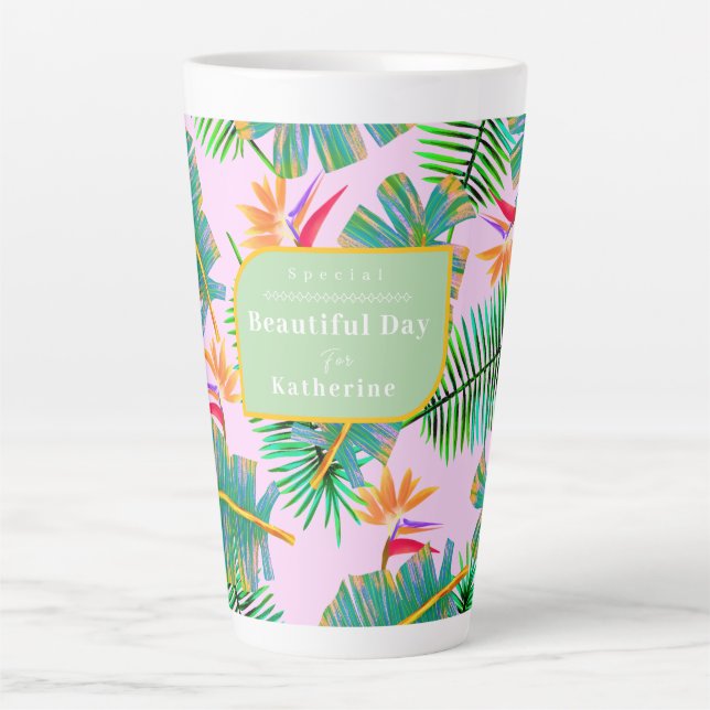 Palm Paradise Pink Latte Mug (Front)