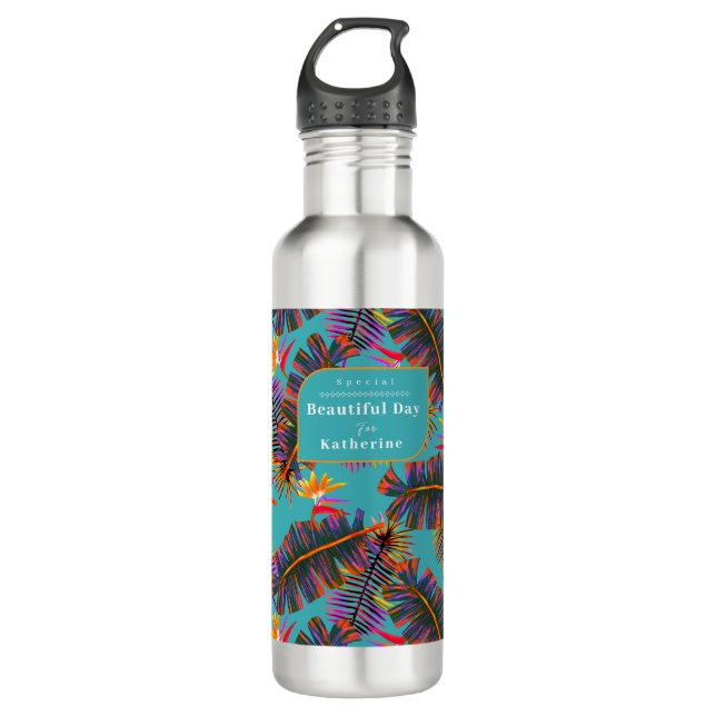 Palm Paradise Teal 710 Ml Water Bottle (Front)