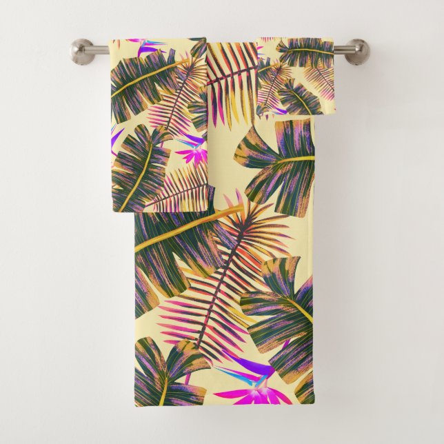Palm Paradise Yellow Bath Towel Set (Insitu)