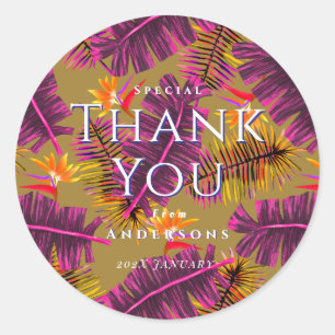 Palm Paradise Yellow Orange Thank You Classic Round Sticker