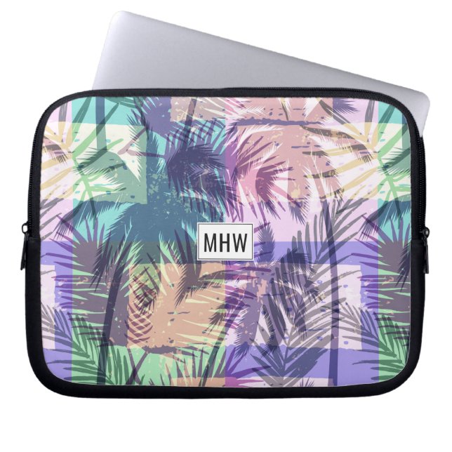 Palm Pattern custom monogram laptop sleeves (Front)