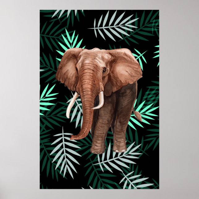 Palm Pattern, Elephant Poster (Front)