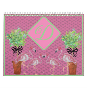 Palm Pink Flamingo Flamingos Terra Cotta   Calendar