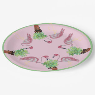 Palm Pink Flamingo Flamingos Terra Cotta Pots Paper Plate