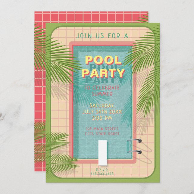 Palm Pool Party Invitation (Front/Back)