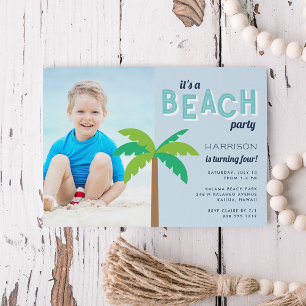 Palm Pop   Beach Birthday Party Photo Invitation