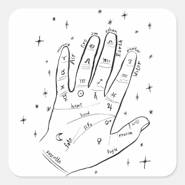 Palm Reader Psychic Hand Mystical Square Sticker (Front)