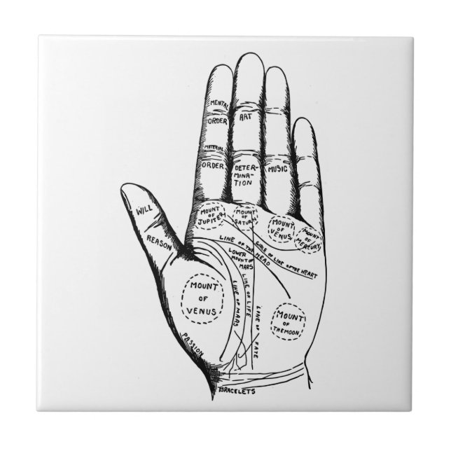 Palm Reading Chart Palmistry fortune teller future Ceramic Tile (Front)