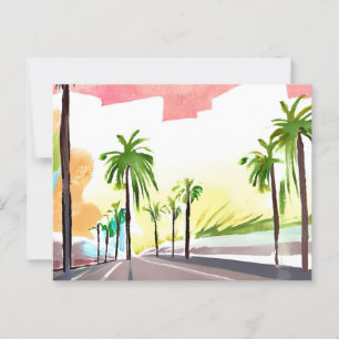 Palm Road   Modern Contemporary Watercolor Postcard