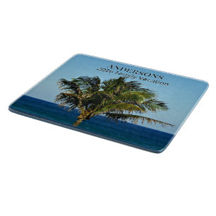 Palm Shore Reflections   Family Name & Trip Year Cutting Board