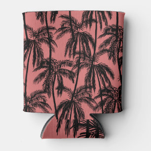 Palm Silhouette, Pink Tropical Vintage. Can Cooler