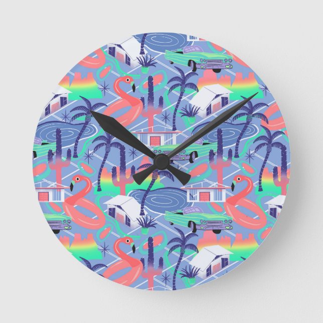 Palm Springs blus Round Clock (Front)