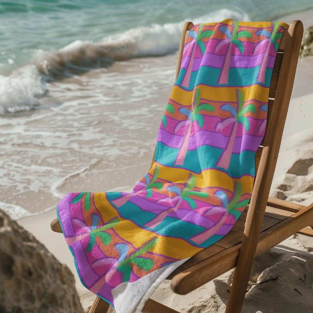  Palm Springs Bold Sunset Stripes Palm Tree Beach Towel (This could be your favorite beach towel!)