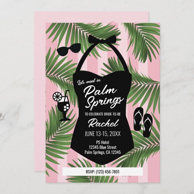 Palm Springs Bridal Shower Pool Invite (Pink) (Front/Back)