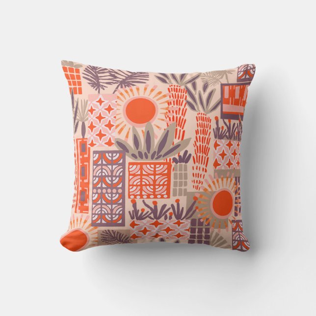 Palm Springs Cactus And Palm Tree Design Cushion (Front)