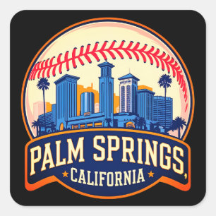 Palm Springs California Baseball City Skyline Square Sticker