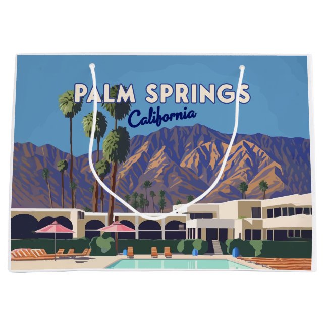 Palm Springs California Pool Hotel Trees Retro Large Gift Bag (Front)
