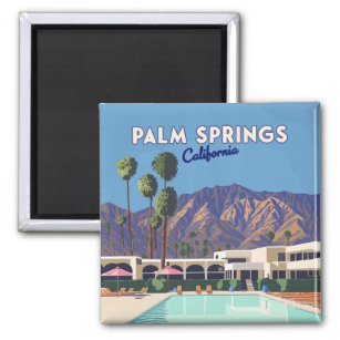 Palm Springs California Pool Hotel Trees Retro Magnet