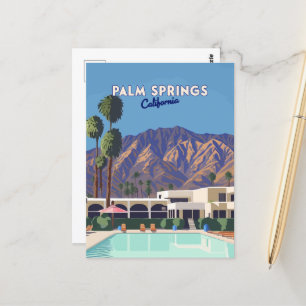 Palm Springs California Pool Hotel Trees Retro Postcard