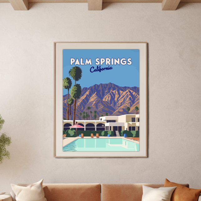 Palm Springs California Pool Hotel Trees Retro Poster (Creator Uploaded)