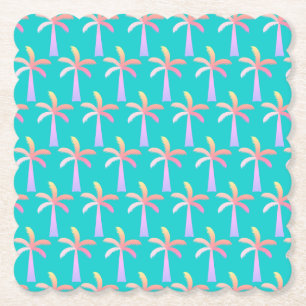Palm Springs Caribbean Blue Tropical Palm Tree Paper Coaster