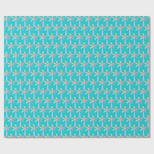  Palm Springs Caribbean Blue Tropical Palm Tree Wrapping Paper