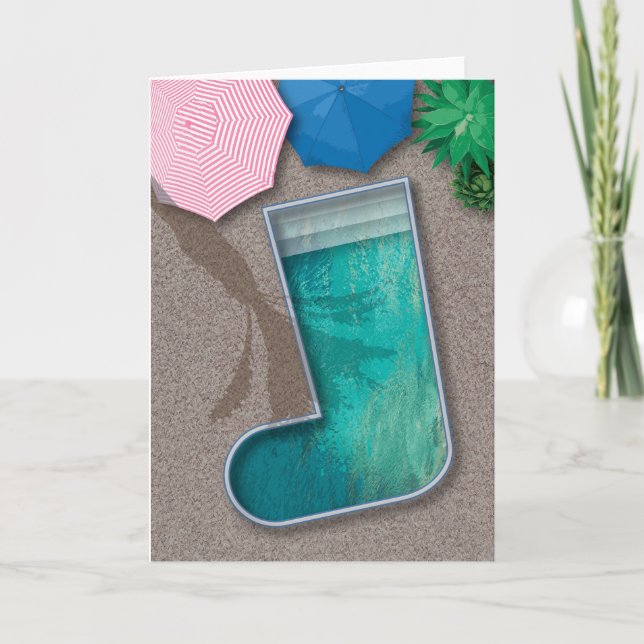 Palm Springs Christmas Stocking Pool Holiday Card (Front)