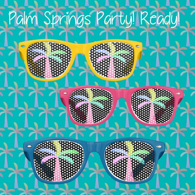 Palm Springs Colourful Palm Trees Black Backgroun Retro Sunglasses (Too cool!)